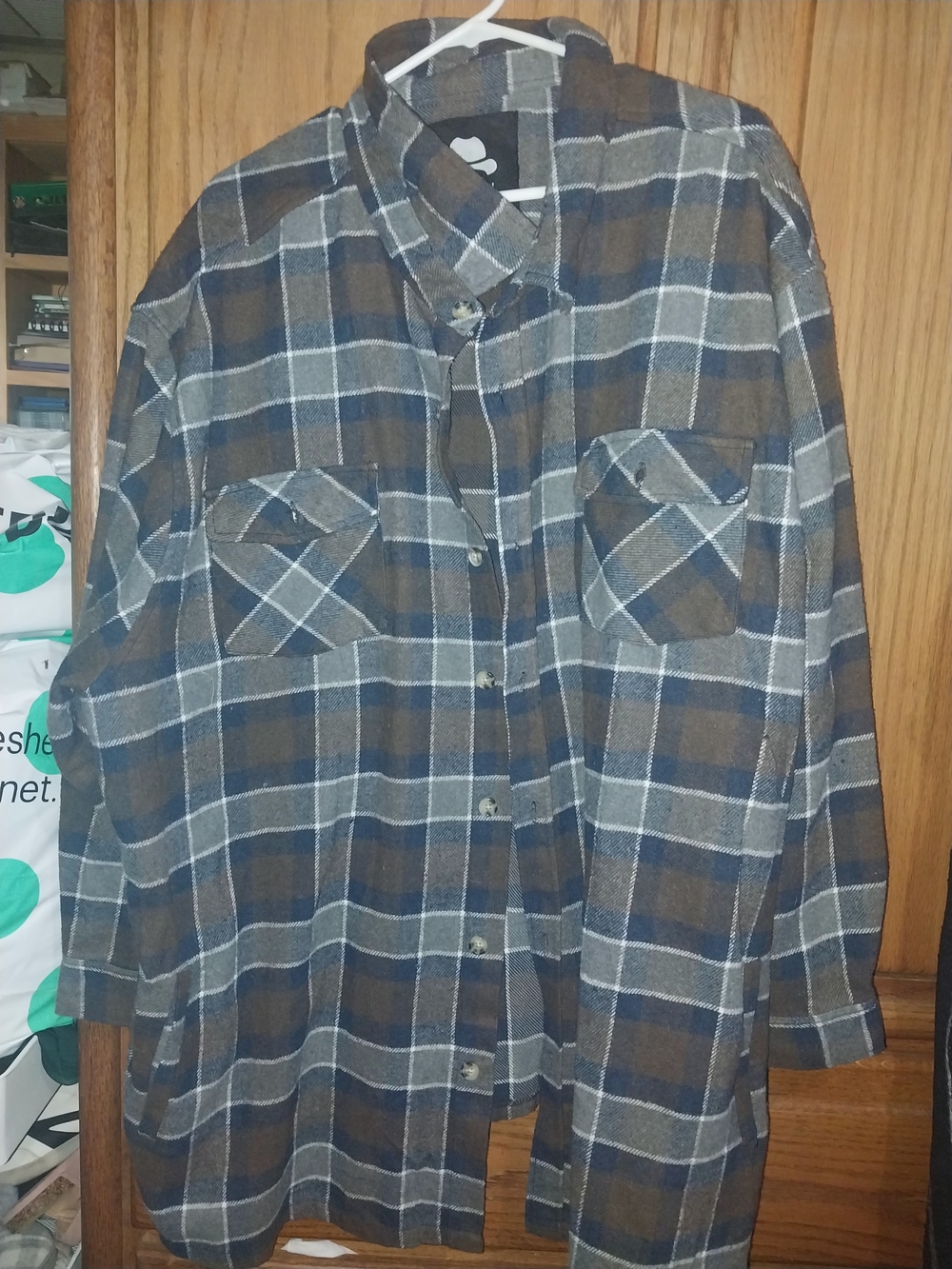 Plaid Button-Up Shirt in Brown, Navy & White